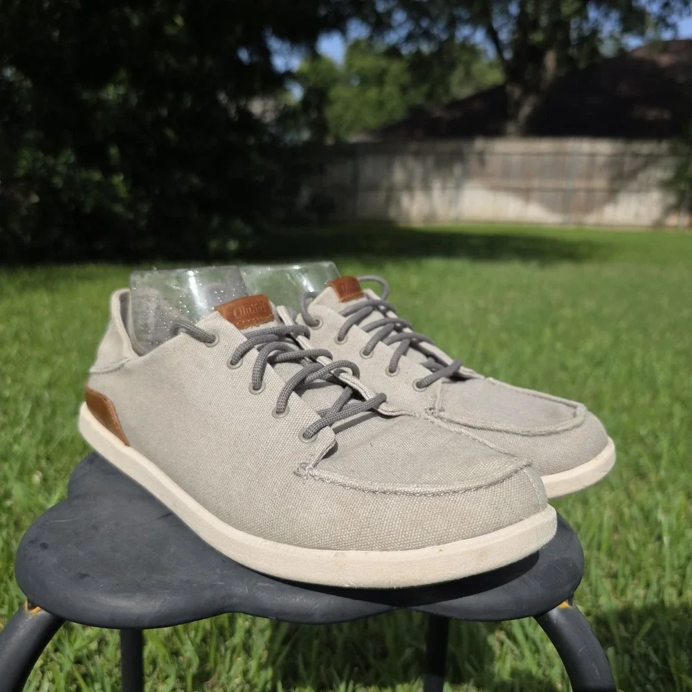 OluKai Nohea Moku Mens Fog Grey Canvas Boat Shoes Sneaker 10283-FGFG (A26)